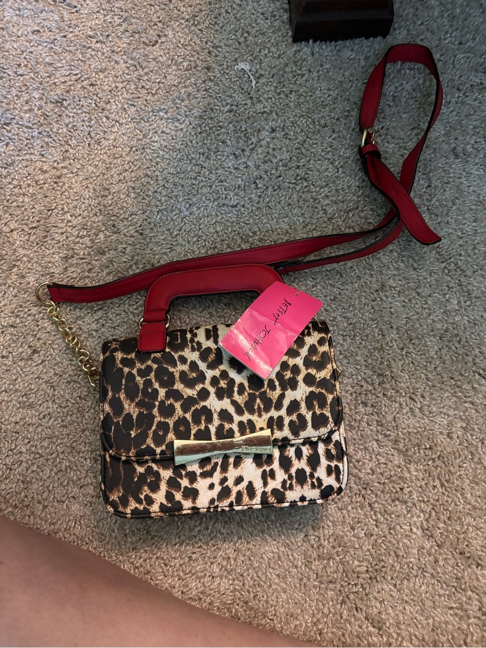 Betsey Johnson Leopard Print Crossbody with Red Strap